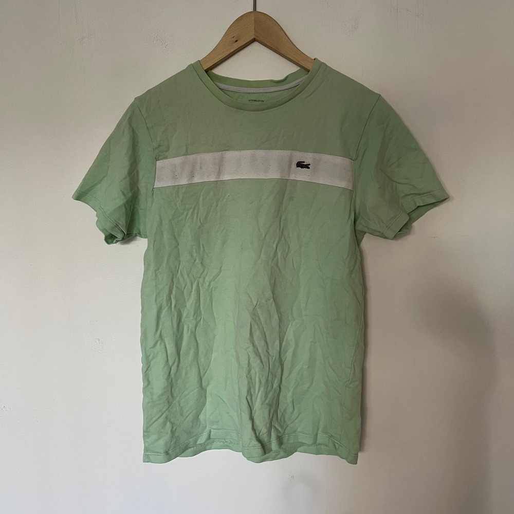 Lacoste Mens Slim Fit Pima Cotton T-Shirt Mint Green White Stripe Large FR 3 L
